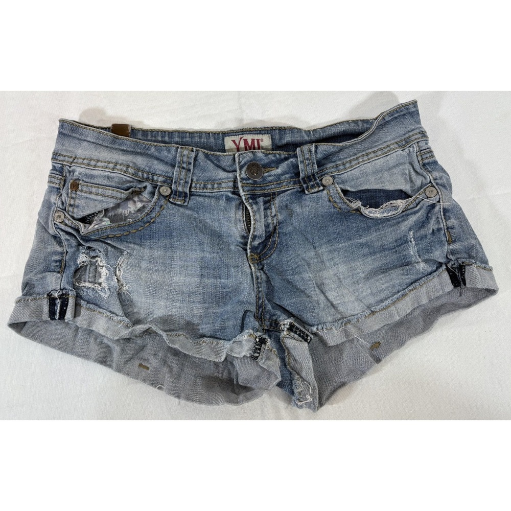 YMI Cuffed Denim Distressed Blue Jean Shorts Juniors Size 5